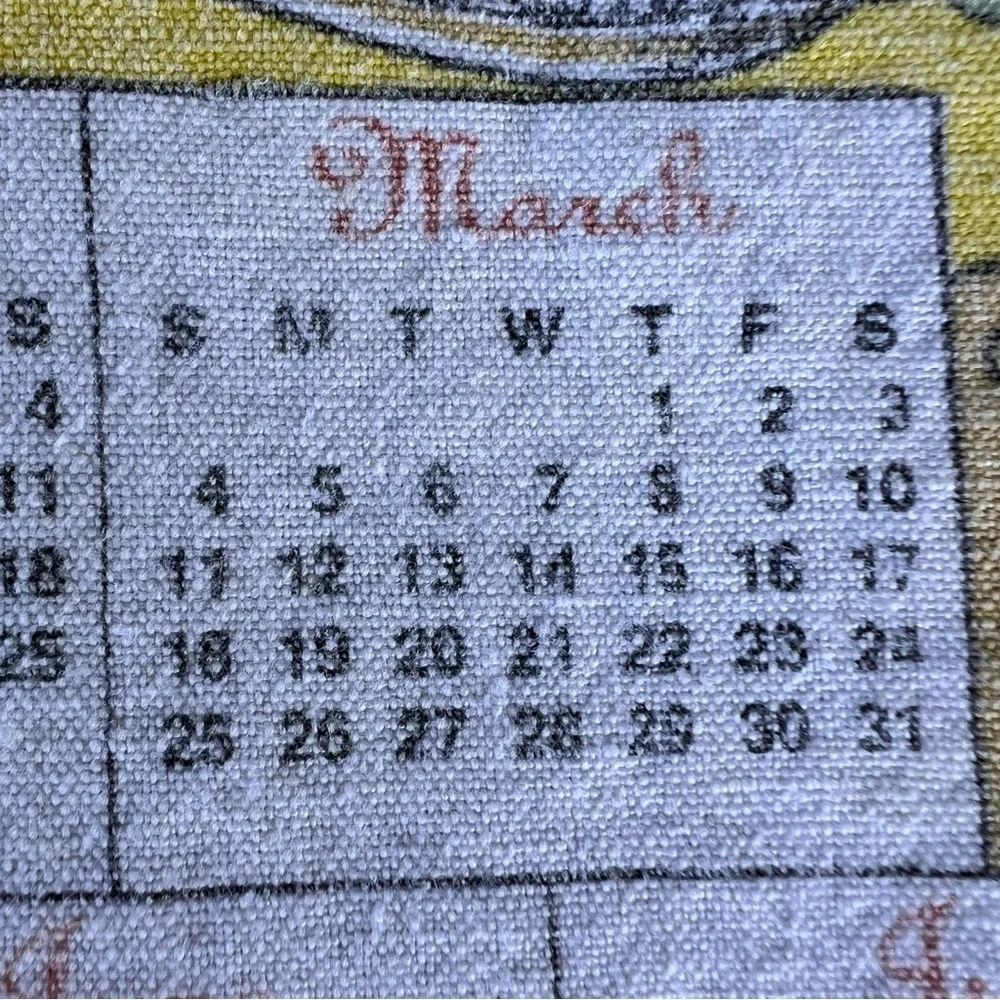 Vintage 1984 Linen Tea Towel Calendar Help With The Dishes